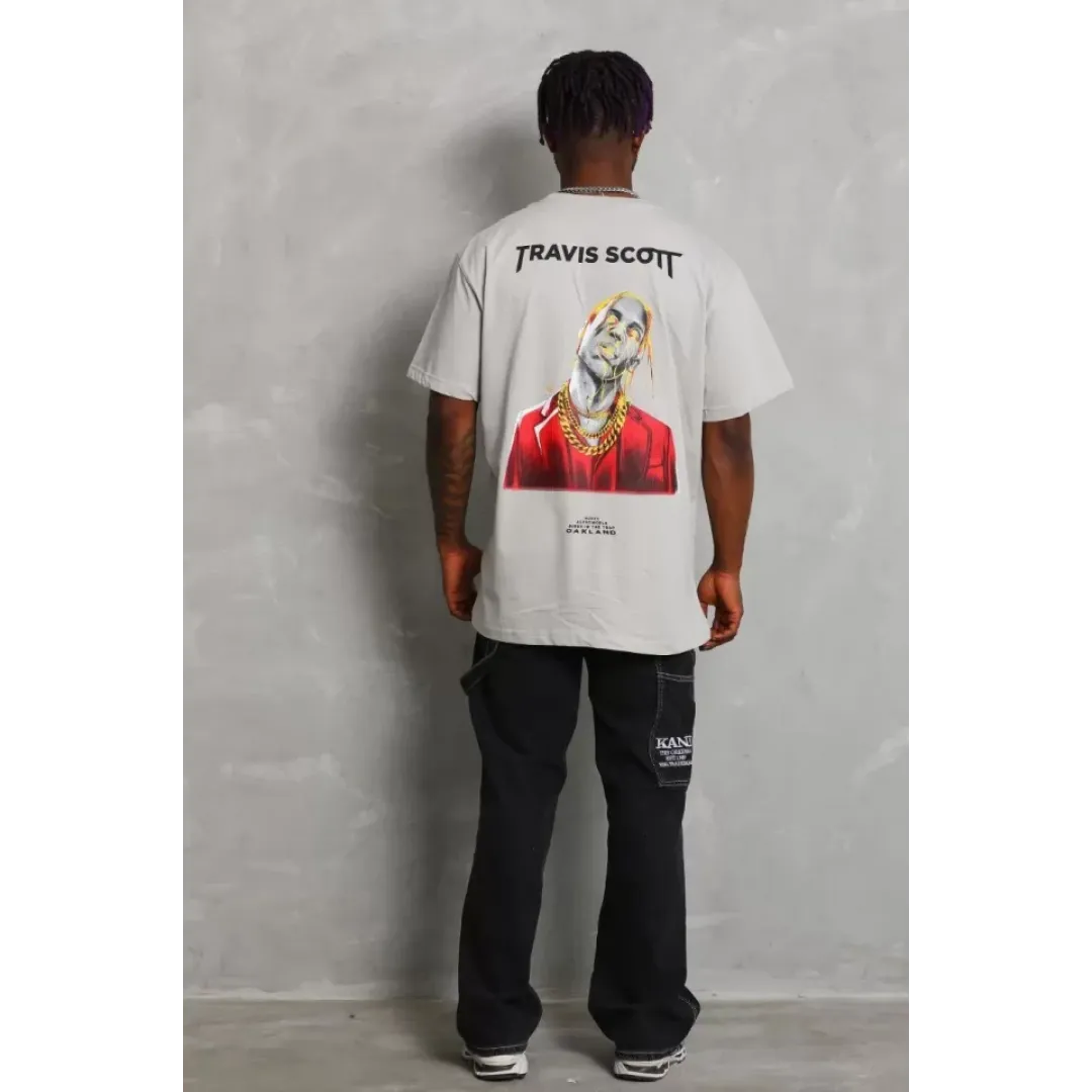 Unisex Oversize Baskılı Bisiklet Yaka T-Shirt - Gri - 93247 Unisex Oversize Baskılı Bisiklet Yaka T-Shirt - Gri - 93247