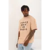Unisex Oversize Baskılı Bisiklet Yaka T-Shirt - Bej - 93249 Unisex Oversize Baskılı Bisiklet Yaka T-Shirt - Bej - 93249