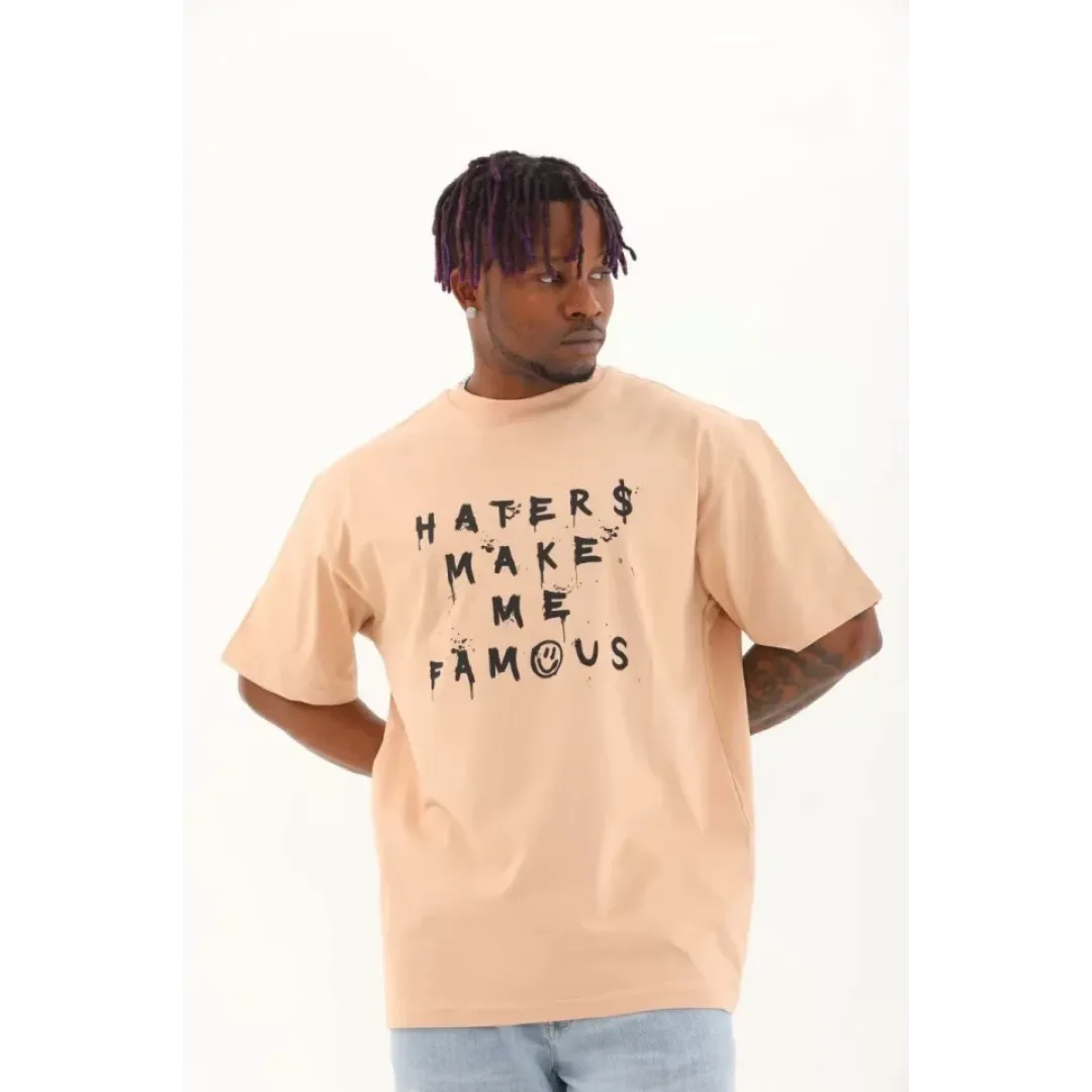 Unisex Oversize Baskılı Bisiklet Yaka T-Shirt - Bej - 93249 Unisex Oversize Baskılı Bisiklet Yaka T-Shirt - Bej - 93249