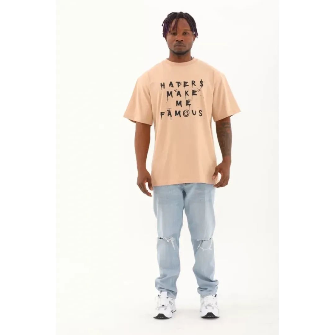Unisex Oversize Baskılı Bisiklet Yaka T-Shirt - Bej - 93249 Unisex Oversize Baskılı Bisiklet Yaka T-Shirt - Bej - 93249