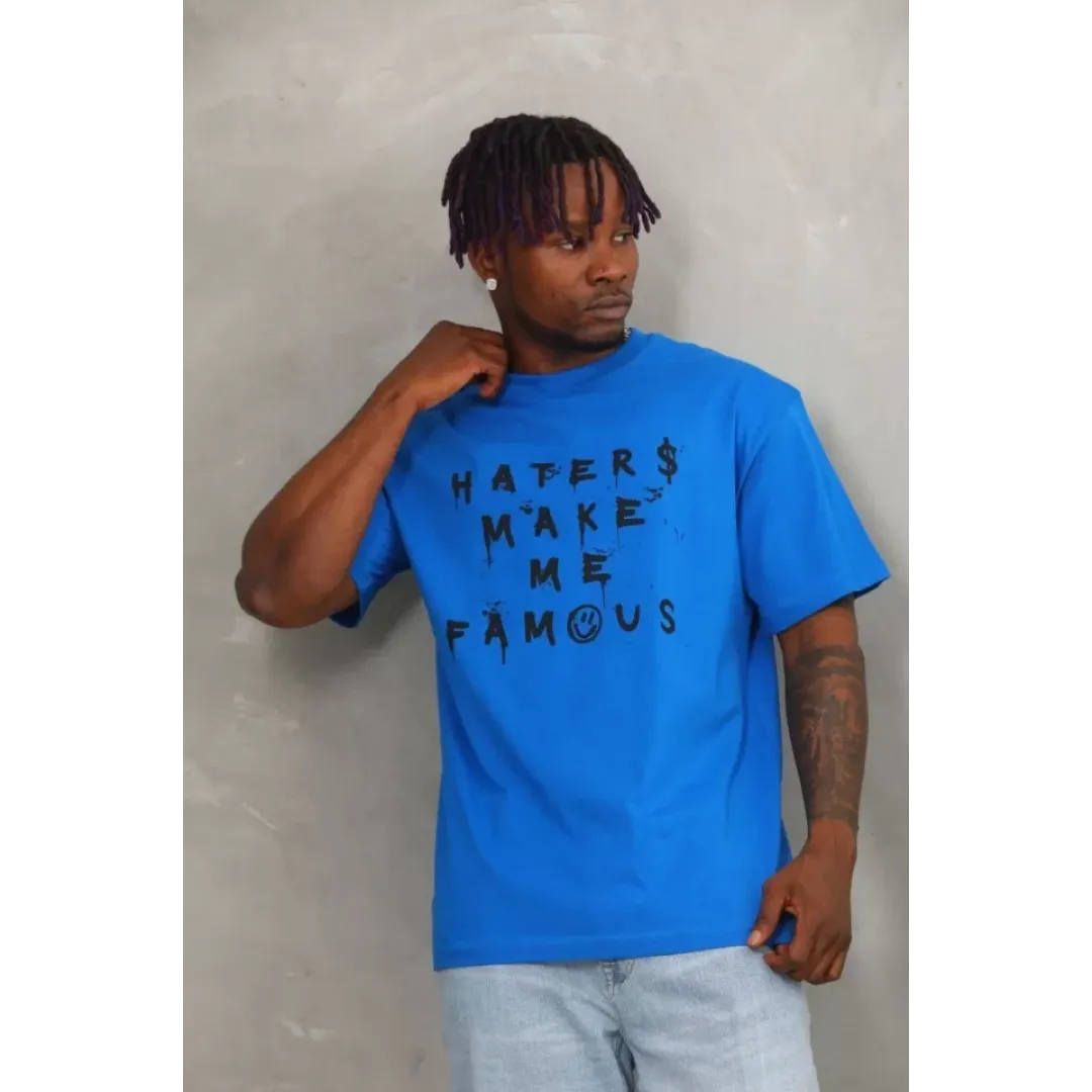 Unisex Oversize Baskılı Bisiklet Yaka T-Shirt - Mavi - 93250 Unisex Oversize Baskılı Bisiklet Yaka T-Shirt - Mavi - 93250