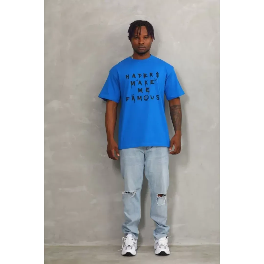 Unisex Oversize Baskılı Bisiklet Yaka T-Shirt - Mavi - 93250 Unisex Oversize Baskılı Bisiklet Yaka T-Shirt - Mavi - 93250