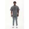 Unisex Oversize Baskılı Bisiklet Yaka T-Shirt - Füme - 93251