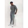 Unisex Oversize Baskılı Bisiklet Yaka T-Shirt - Füme - 93251