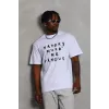Unisex Oversize Baskılı Bisiklet Yaka T-Shirt - Beyaz - 93252