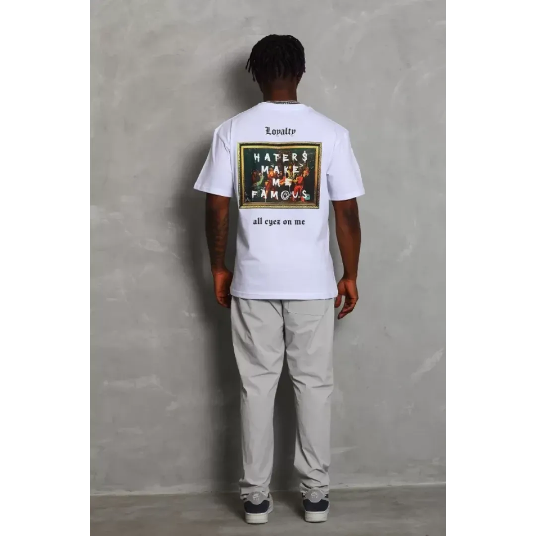Unisex Oversize Baskılı Bisiklet Yaka T-Shirt - Beyaz - 93252
