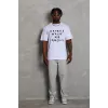 Unisex Oversize Baskılı Bisiklet Yaka T-Shirt - Beyaz - 93252