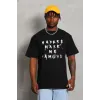 Unisex Oversize Baskılı Bisiklet Yaka T-Shirt - Siyah - 93253 Unisex Oversize Baskılı Bisiklet Yaka T-Shirt - Siyah - 93253