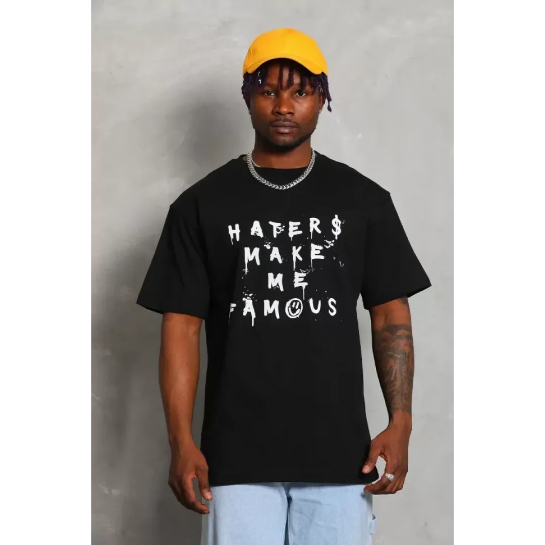 Unisex Oversize Baskılı Bisiklet Yaka T-Shirt - Siyah - 93253 Unisex Oversize Baskılı Bisiklet Yaka T-Shirt - Siyah - 93253
