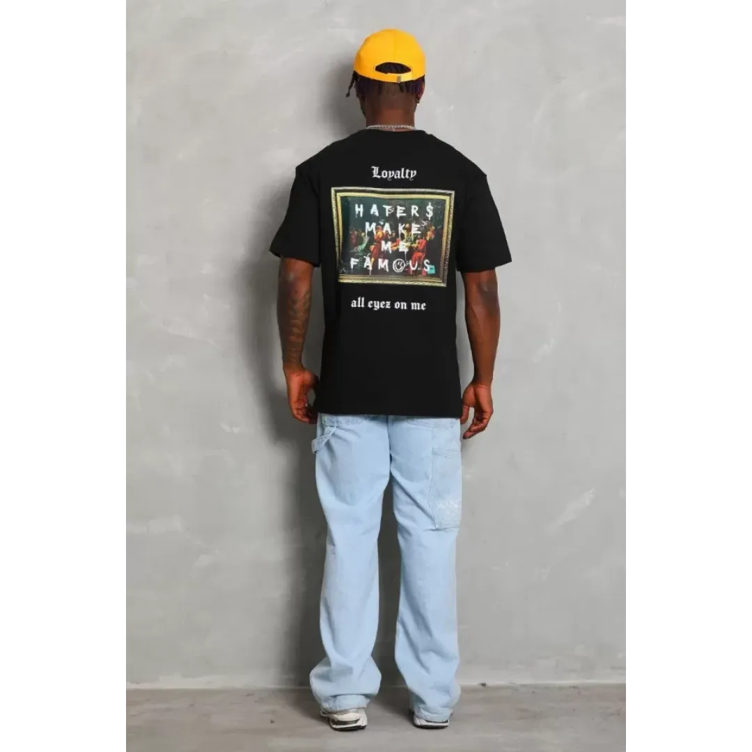 Unisex Oversize Baskılı Bisiklet Yaka T-Shirt - Siyah - 93253 Unisex Oversize Baskılı Bisiklet Yaka T-Shirt - Siyah - 93253