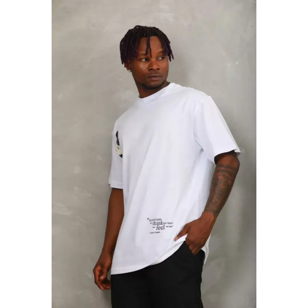 Unisex Oversize Baskılı Bisiklet Yaka T-Shirt - Beyaz - 93257 Unisex Oversize Baskılı Bisiklet Yaka T-Shirt - Beyaz - 93257