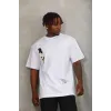 Unisex Oversize Baskılı Bisiklet Yaka T-Shirt - Beyaz - 93257 Unisex Oversize Baskılı Bisiklet Yaka T-Shirt - Beyaz - 93257