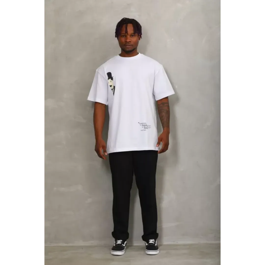 Unisex Oversize Baskılı Bisiklet Yaka T-Shirt - Beyaz - 93257 Unisex Oversize Baskılı Bisiklet Yaka T-Shirt - Beyaz - 93257