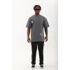 Unisex Oversize Baskılı Bisiklet Yaka T-Shirt - Füme - 93258