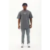 Unisex Oversize Baskılı Bisiklet Yaka T-Shirt - Füme - 93259