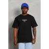 Unisex Oversize Baskılı Bisiklet Yaka T-Shirt - Siyah - 93262 Unisex Oversize Baskılı Bisiklet Yaka T-Shirt - Siyah - 93262