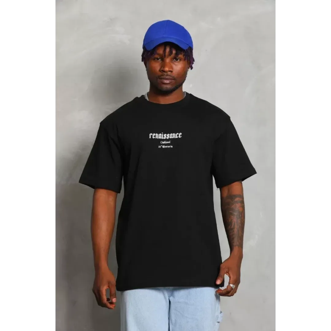 Unisex Oversize Baskılı Bisiklet Yaka T-Shirt - Siyah - 93262 Unisex Oversize Baskılı Bisiklet Yaka T-Shirt - Siyah - 93262