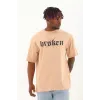 Unisex Oversize Baskılı Bisiklet Yaka T-Shirt - Bej - 93264 Unisex Oversize Baskılı Bisiklet Yaka T-Shirt - Bej - 93264
