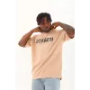 Unisex Oversize Baskılı Bisiklet Yaka T-Shirt - Bej - 93264 Unisex Oversize Baskılı Bisiklet Yaka T-Shirt - Bej - 93264