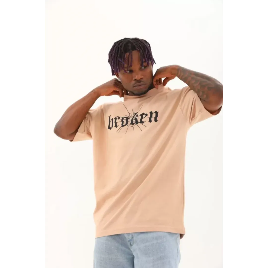 Unisex Oversize Baskılı Bisiklet Yaka T-Shirt - Bej - 93264 Unisex Oversize Baskılı Bisiklet Yaka T-Shirt - Bej - 93264