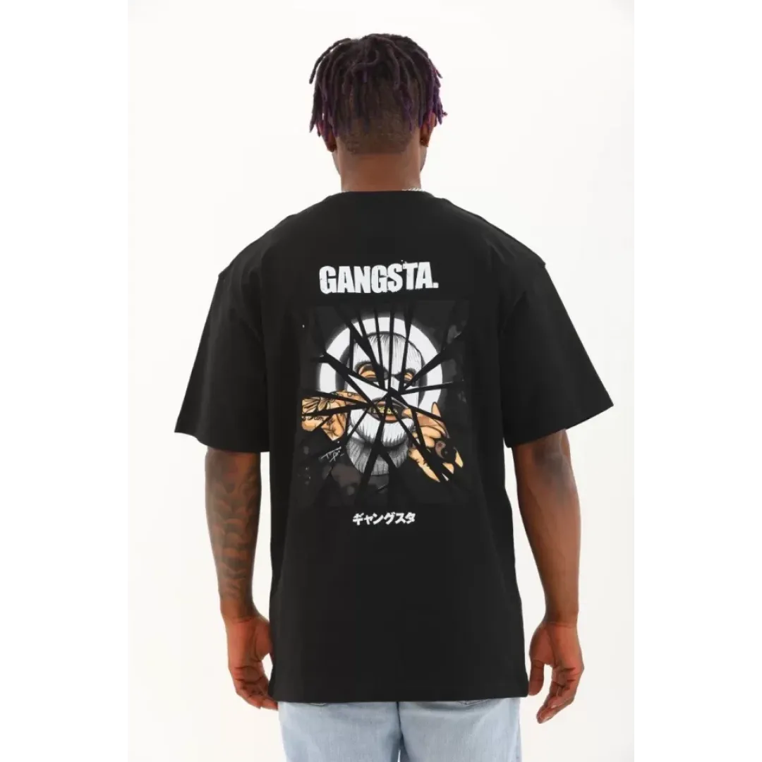 Unisex Oversize Baskılı Bisiklet Yaka T-Shirt - Siyah - 93265 Unisex Oversize Baskılı Bisiklet Yaka T-Shirt - Siyah - 93265