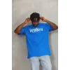 Unisex Oversize Baskılı Bisiklet Yaka T-Shirt - Mavi - 93266 Unisex Oversize Baskılı Bisiklet Yaka T-Shirt - Mavi - 93266