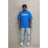 Unisex Oversize Baskılı Bisiklet Yaka T-Shirt - Mavi - 93266 Unisex Oversize Baskılı Bisiklet Yaka T-Shirt - Mavi - 93266