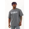 Unisex Oversize Baskılı Bisiklet Yaka T-Shirt - Füme - 93267 Unisex Oversize Baskılı Bisiklet Yaka T-Shirt - Füme - 93267