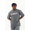 Unisex Oversize Baskılı Bisiklet Yaka T-Shirt - Füme - 93267 Unisex Oversize Baskılı Bisiklet Yaka T-Shirt - Füme - 93267