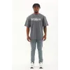 Unisex Oversize Baskılı Bisiklet Yaka T-Shirt - Füme - 93267 Unisex Oversize Baskılı Bisiklet Yaka T-Shirt - Füme - 93267