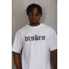 Unisex Oversize Baskılı Bisiklet Yaka T-Shirt - Beyaz - 93268 Unisex Oversize Baskılı Bisiklet Yaka T-Shirt - Beyaz - 93268