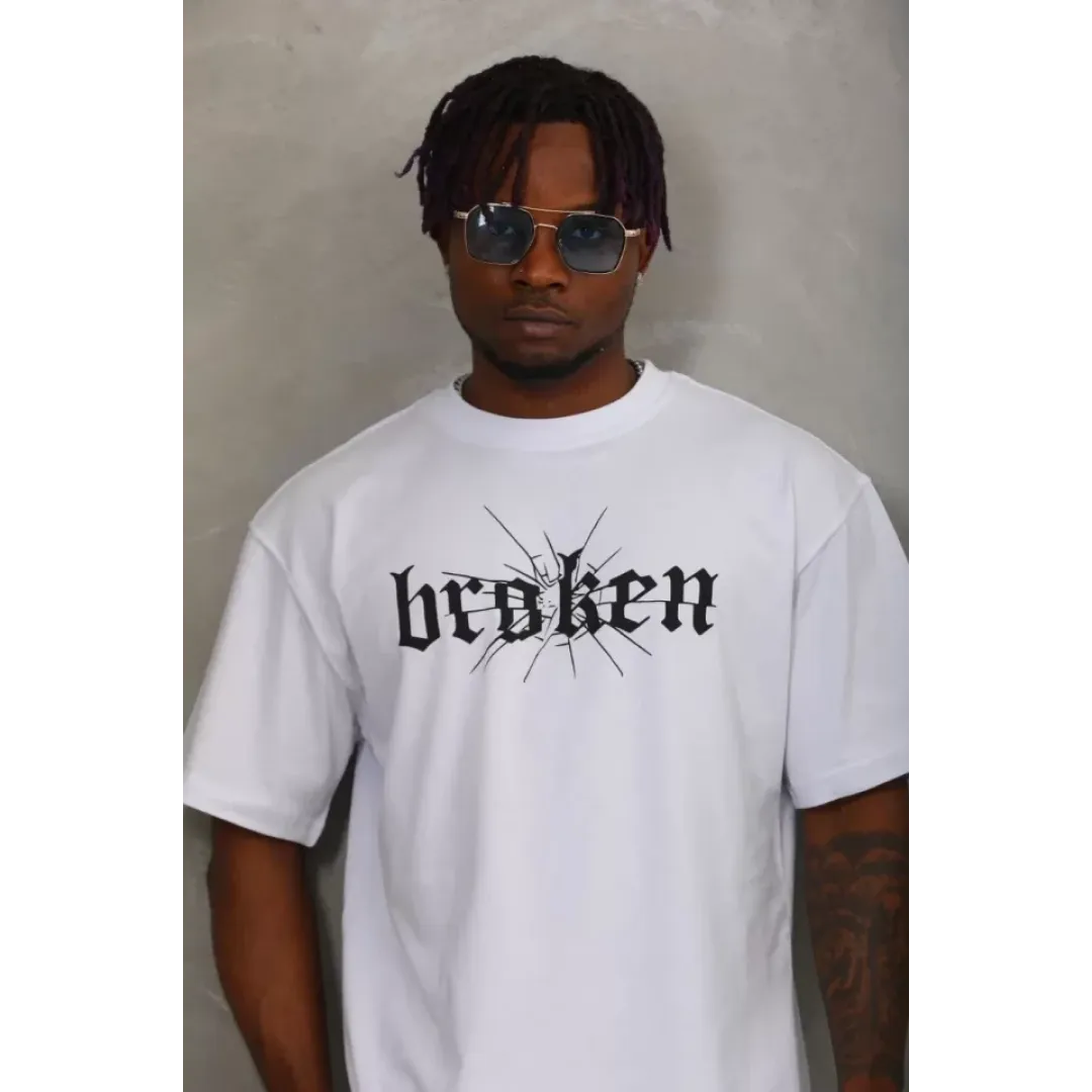 Unisex Oversize Baskılı Bisiklet Yaka T-Shirt - Beyaz - 93268 Unisex Oversize Baskılı Bisiklet Yaka T-Shirt - Beyaz - 93268
