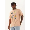 Unisex Oversize Baskılı Bisiklet Yaka T-Shirt - Bej - 93285 Unisex Oversize Baskılı Bisiklet Yaka T-Shirt - Bej - 93285
