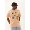Unisex Oversize Baskılı Bisiklet Yaka T-Shirt - Bej - 93285 Unisex Oversize Baskılı Bisiklet Yaka T-Shirt - Bej - 93285