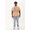 Unisex Oversize Baskılı Bisiklet Yaka T-Shirt - Bej - 93285 Unisex Oversize Baskılı Bisiklet Yaka T-Shirt - Bej - 93285