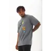 Unisex Oversize Baskılı Bisiklet Yaka T-Shirt - Füme - 93286 Unisex Oversize Baskılı Bisiklet Yaka T-Shirt - Füme - 93286