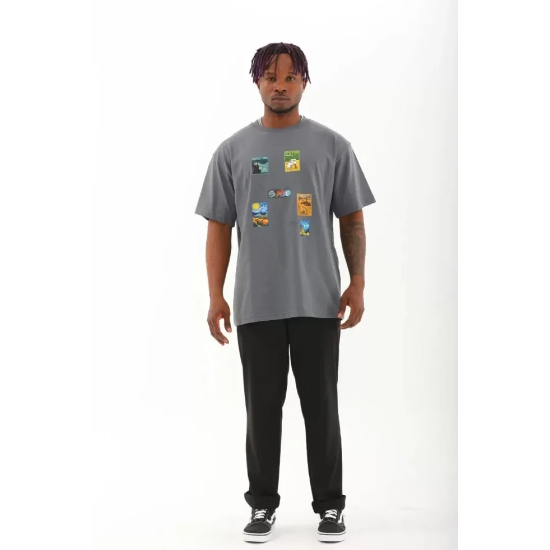 Unisex Oversize Baskılı Bisiklet Yaka T-Shirt - Füme - 93286 Unisex Oversize Baskılı Bisiklet Yaka T-Shirt - Füme - 93286