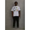 Unisex Oversize Baskılı Bisiklet Yaka T-Shirt - Beyaz - 93287