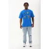 Unisex Oversize Baskılı Bisiklet Yaka T-Shirt - Mavi - 93288 Unisex Oversize Baskılı Bisiklet Yaka T-Shirt - Mavi - 93288
