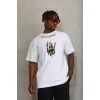 Unisex Oversize Baskılı Bisiklet Yaka T-Shirt - Beyaz - 93294