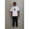 Unisex Oversize Baskılı Bisiklet Yaka T-Shirt - Beyaz - 93294