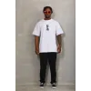 Unisex Oversize Baskılı Bisiklet Yaka T-Shirt - Beyaz - 93299