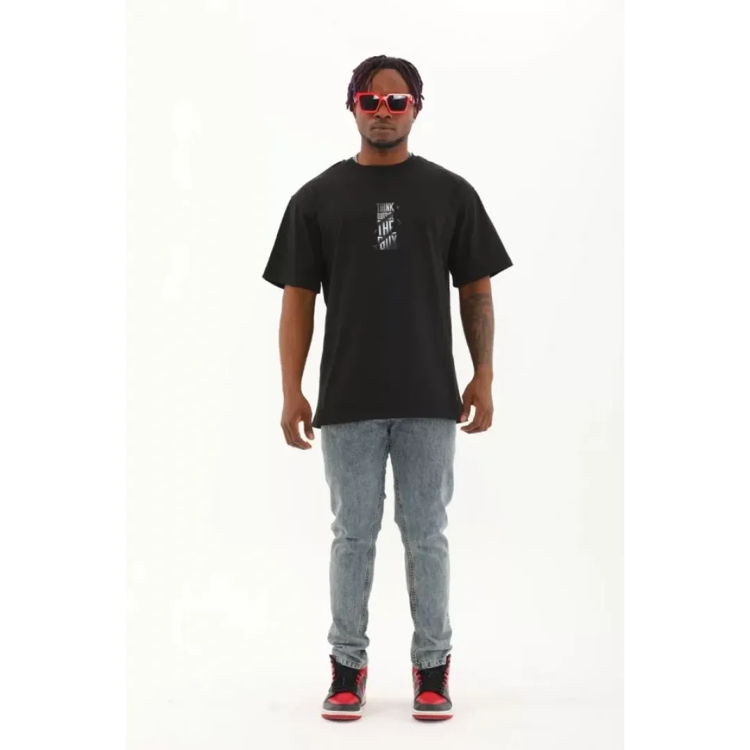 Unisex Oversize Baskılı Bisiklet Yaka T-Shirt - Siyah - 93300 Unisex Oversize Baskılı Bisiklet Yaka T-Shirt - Siyah - 93300