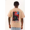 Unisex Oversize Baskılı Bisiklet Yaka T-Shirt - Bej - 93302 Unisex Oversize Baskılı Bisiklet Yaka T-Shirt - Bej - 93302