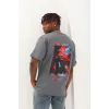 Unisex Oversize Baskılı Bisiklet Yaka T-Shirt - Füme - 93303 Unisex Oversize Baskılı Bisiklet Yaka T-Shirt - Füme - 93303