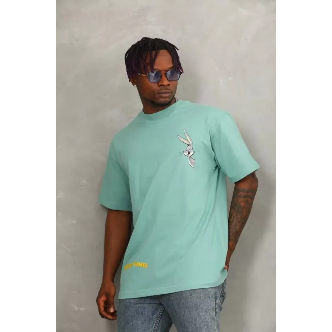 Unisex Oversize Baskılı Bisiklet Yaka T-Shirt - Mint Yeşili - 93306 Unisex Oversize Baskılı Bisiklet Yaka T-Shirt - Mint Yeşili - 93306