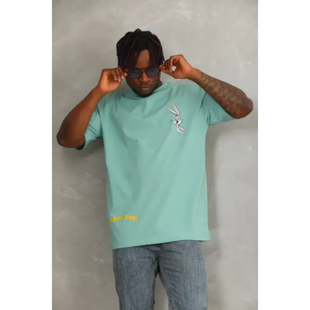 Unisex Oversize Baskılı Bisiklet Yaka T-Shirt - Mint Yeşili - 93306 Unisex Oversize Baskılı Bisiklet Yaka T-Shirt - Mint Yeşili - 93306