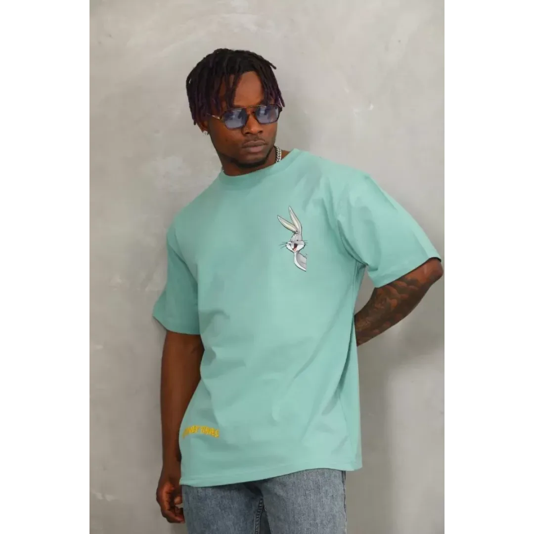 Unisex Oversize Baskılı Bisiklet Yaka T-Shirt - Mint Yeşili - 93306 Unisex Oversize Baskılı Bisiklet Yaka T-Shirt - Mint Yeşili - 93306