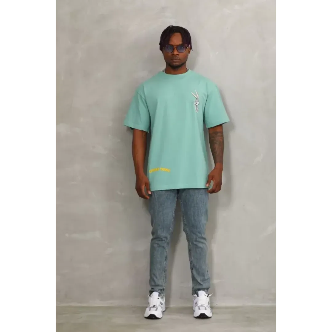 Unisex Oversize Baskılı Bisiklet Yaka T-Shirt - Mint Yeşili - 93306 Unisex Oversize Baskılı Bisiklet Yaka T-Shirt - Mint Yeşili - 93306