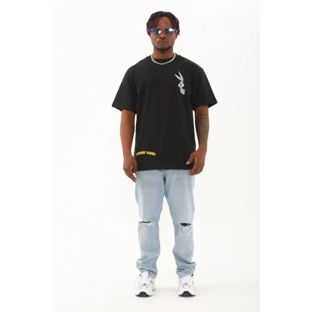Unisex Oversize Baskılı Bisiklet Yaka T-Shirt - Siyah - 93307 Unisex Oversize Baskılı Bisiklet Yaka T-Shirt - Siyah - 93307